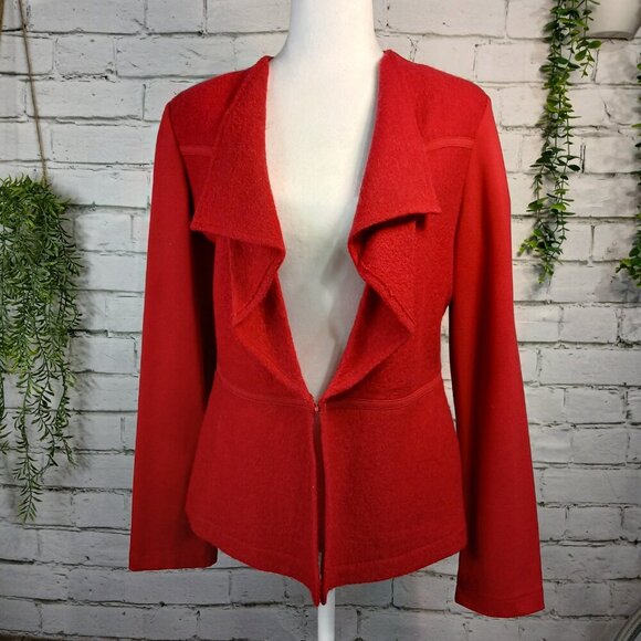 WOMENS CHICO'S RED PONTE BOILDED WOOL BLAZER TOP JACKET, SIZE 0, US SIZE XS - Picture 1 of 10